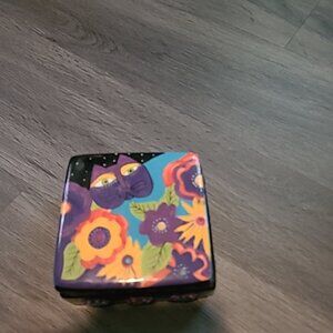 Laurel Birch cat colorful ceramic  trinket box
